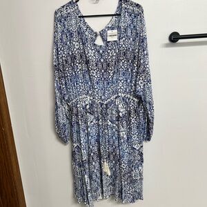 White Birch Blue and White Patterned Dress
